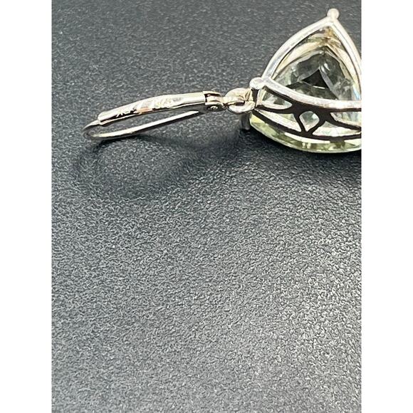 DK 925 Designer Sterling Silver Trillion Cut Green Amethyst Leverback Earrings - Picture 5 of 10